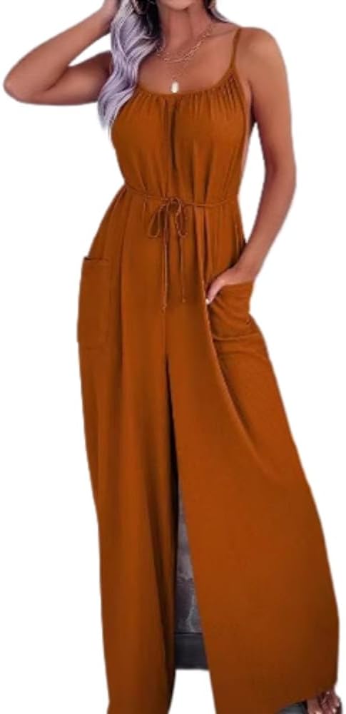 LIXINGHEITANG European and American backless laceup loose straight suspender jumpsuit trousers Jumpsuit