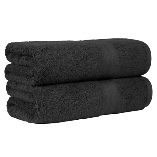 Amazon Basics 2 Bath towel for bathroom, Fade Resistant 100% Cotton Bath Towels, soft absorbent, 2-Pack (70x140 cm), Black - 7