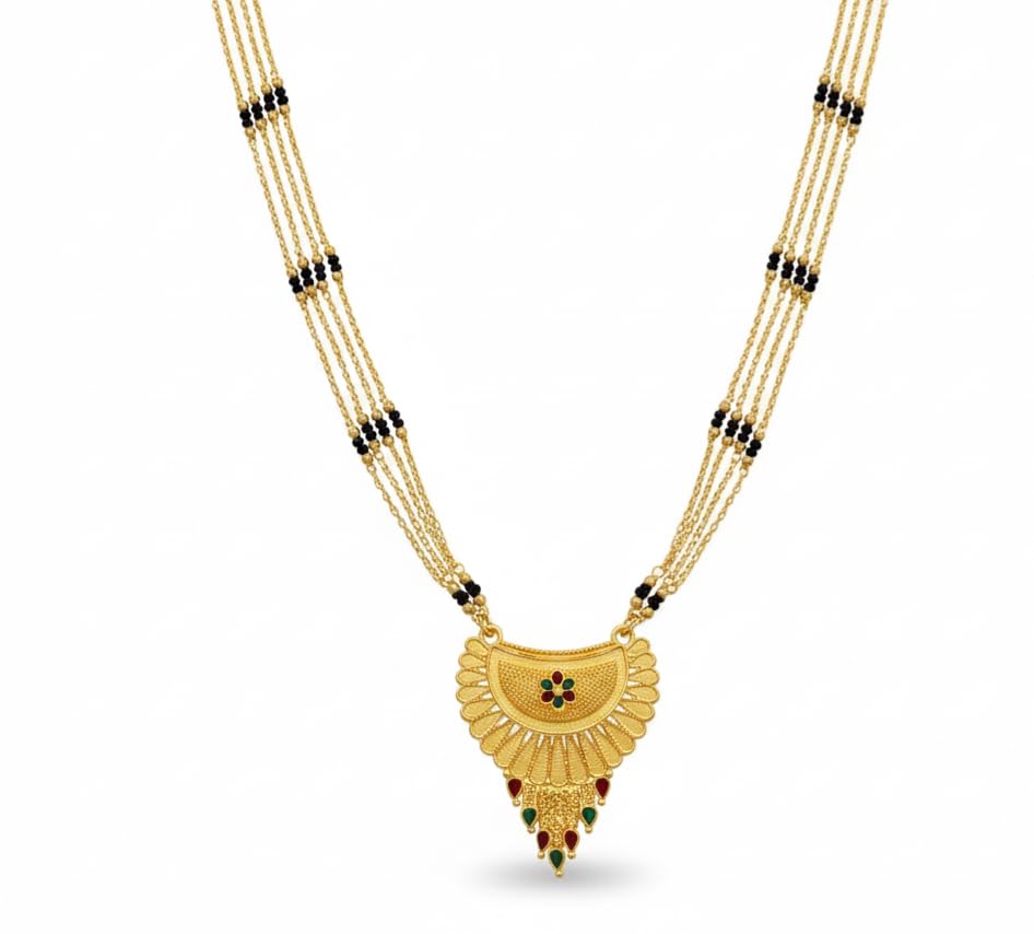 Modern Pendant 34 Inch Extra Long Black Bead Lamba Vala Maharashtrian 2 Vati Designe Mani Mangalsutra-image-20