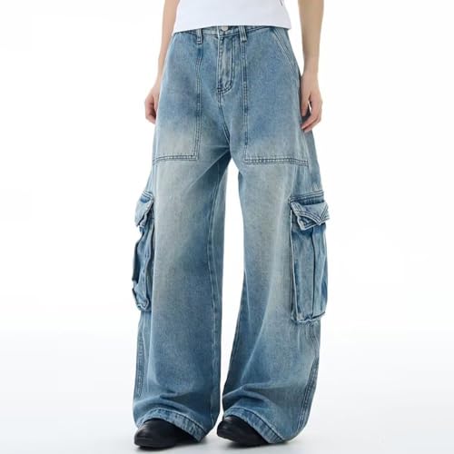 High Waisted Baggy Flare Wide Leg Oversized Cargo Jeans for Women Men Trendy Retro Washed Multi-Pocket Trousers3