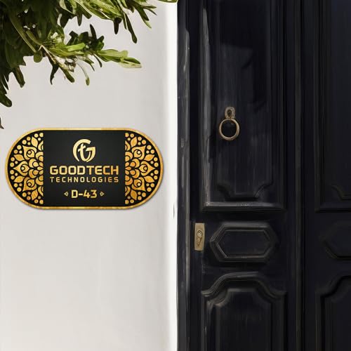 Image of BEE CREATIVE Laser Cutting Customise Acrylic Design Name Plate for Home, Office, Flat, Villa, Bungalow, Apartment, Main Door, Outdoor Wall, Gate & Entrance (Golden Bloom Design)