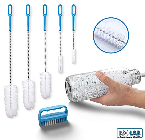 Isolab Usa - 6 Pieces Premium Cleaning Brush Set, Laboratory Cleaning, Bottle Cleaner, Sponge Tip And Straw Brush, Test Tube, Sinks, Drains, Pipes, Flask Cleaner #TOP1