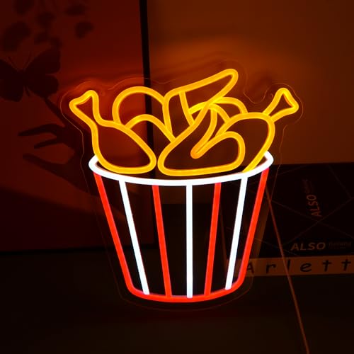 Image of Deep-Fried Chicken Neon Light Sign Chicken Bucket LED Sign inch13.4x12.8 inchFake Food Model Bright Lamp for Fast Food Shop Restaurant Kitchen Home Party Decoration Display Photography Props