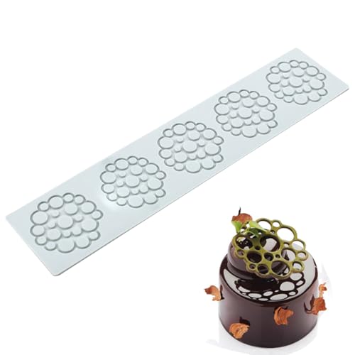 EORPAVU Stencil decorativi per dolci, Stampo per torta in pizzo da 1 pezzo in silicone a 5 cerchi collegati con bolle di cioccolato fondente per la decorazione della torta (grigio)