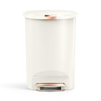 simplehuman Semi-Round Step Can, 50L / 13 Gallon Kitchen Trash Can, Studio Edition, Pet-Proof Slide Lock, 150,000-Step Pedal, Lid Shox Silent Close, Cream Plastic