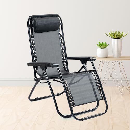 Image of UMAI Recliner Chair | Easy Chair | Relaxing Chair for Home | Portable Foldable | Adjustable Pillow | Comfortable Lounge | Lawn Balcony Home Room | Folding Chair | Black