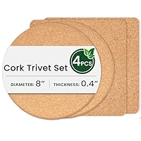 4 Pack High Density Thick Cork Trivets For Hot Dishes & 4 Pcs Double