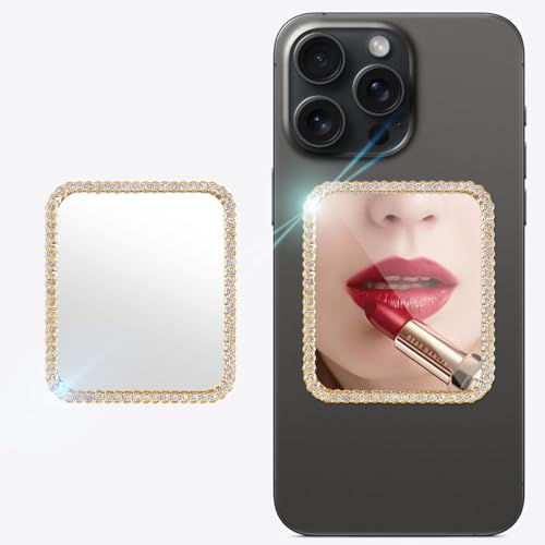 Erolagomat Bling Mirror Decal for Phone Case Phone Charm, Slim Design, Travel Acrylic Mirror Sticker Stick on Back of Phone Charm (Square) Gold