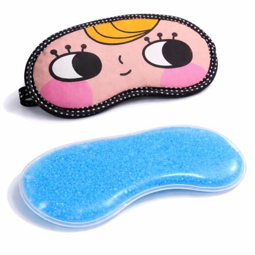Image of Jenna Super Soft Sleeping Mask Blind Fold for Comfortable Sleep Travelling Sleep Mask Pad for women Eye Mask (YellowHairHappy Gel)