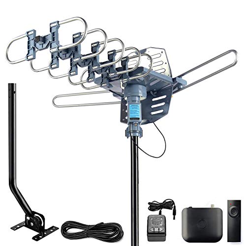 CeKay Digital Outdoor Amplified HD TV Antenna Motorized 360 Degree Rotation 150 Miles with 40FT RG6 Coax Cable and Mounting Pole Snap-On Installation - UHF VHF 1080P 4K
