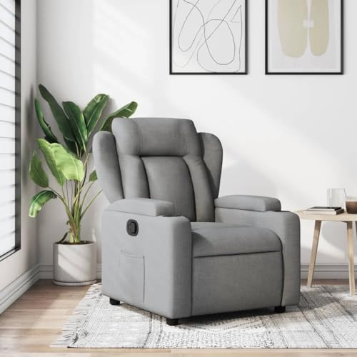 Tonture Sillón de relax de tela gris claro, ajustable manualmente, función reclinable, cómodo sillón para salón, dormitorio, rincón de lectura, con soporte para bebidas, bolsillo lateral, estable