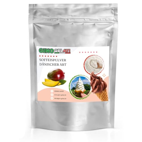 Gino Gelati Dänisches Softeis Pulver, fruchtiger Geschmack, verschiedene Geschmacksvarianten, schnell und einfach Zubereitet, Made in Germany, Eis selber machen (333 g, Mango)