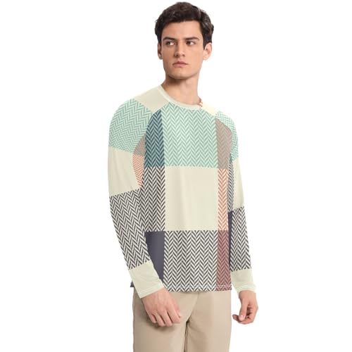 Buffalo Plaid Orange Men's Rash Guard Loose Type Elasticity Long Sleeve Sun Protection UPF 50+ Beach3