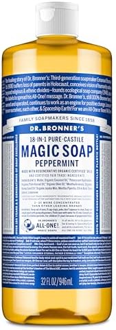 Dr. Bronner's Pure-Castile Magic Liquid Soap - Made with Regenerative Organic Certified Oils- 18-in-1 Uses for Face, Body, Hand, Hair, Laundry & More- Vegan, Non-GMO- Body Wash- Peppermint,32oz