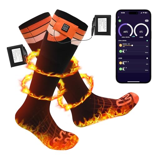 Heated Socks for Men Women Rechargeable, Electric Cold Winter Heat Socks Rechargeable Battery Waterproof & Windproof Winter Socks for Outdoor Riding Camping Hiking (Orange, M)