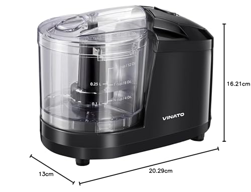 Miniatura 8 de Vinato Picadora Eléctrica, Picadora Eléctrica Multiusos Con 2 Cuchillas De Acero Inoxidable, Capacidad De 350 Ml, Para Picar Carne, Cebollas, Frutas Y Verduras.