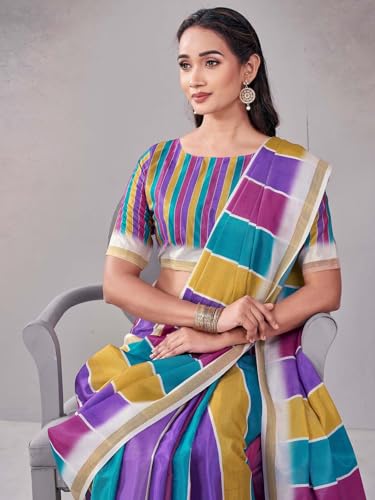 Image of Satrani Women's Chanderi Printed Saree with Unstitched Blouse Piece