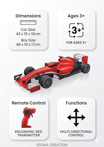 Image of 1:12 Scale Remote Control F1 Racing Vehicle - Large RC Formula Racer for Kids and Adults, 2.4GHz High Speed Electric Toy with Rechargeable Battery, Red Machine Gift for Boys Ages 3-12