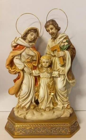 Generico ArteSacraCaravaggio Statua della Sacra Famiglia, in marmo resina cm 36 all'aureola (14,17 inches), per interni ed esterni, decorata a mano, produzione artigianale