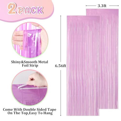 Image of Voircoloria 2 Pack Pastel Purple Foil Fringe Backdrop Curtains, Tinsel Streamers Birthday Party Decorations for Girl, Fringe Backdrop for Graduation, Baby Shower, Gender Reveal, Halloween Party