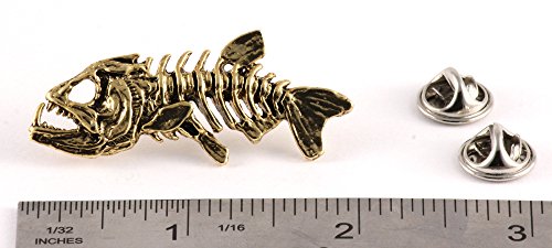 Handcrafted Freshwater Skeleton Fish Pins - Rainbow, Brown, Brook Trout - Largemouth Bass - Chinook, Sockeye, Chum Salmon - Pewter, Copper, Gold, Painted - Made in USA2