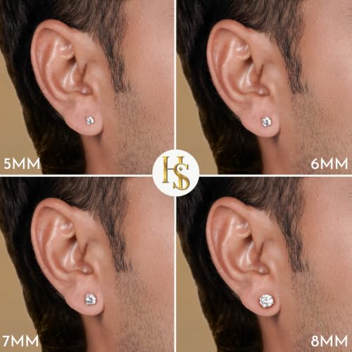 Image of HIGHSPARK 925 Silver Men's Round Solitaire Stud Earring | 92.5 Sterling Silver and Diamond like Brilliance Sparkling Zirconia | Single Stud for Men | Lovely Gift