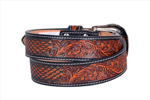Western Leather Belt for Men and Women - Cowboy Belt/Cowgirl Belt Beautiful Style Jeans Belt, Perfect Fit 30HQ0132