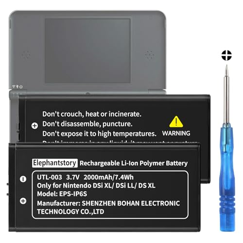 UTL-003 Batterie pour Nintendo DSi XL/DSi LL/DS XL, 2000 mAh Lithium-Polymer Haute Qualité Batterie, Kit d'outils de réparation Inclus