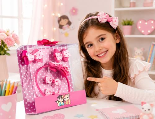 Image of BABIES BLOOM Designer Red Hair Bow, Baby Headband and Hair Accessory Set (Set of 5) (Dark Pink Light Pink with polka dots)