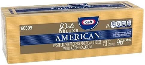 Kraft American Sliced Cheese, 5 Pound, 4 per Case, 96 Slices per Pack, Made from Pasteurized Milk, Trans Fat Free