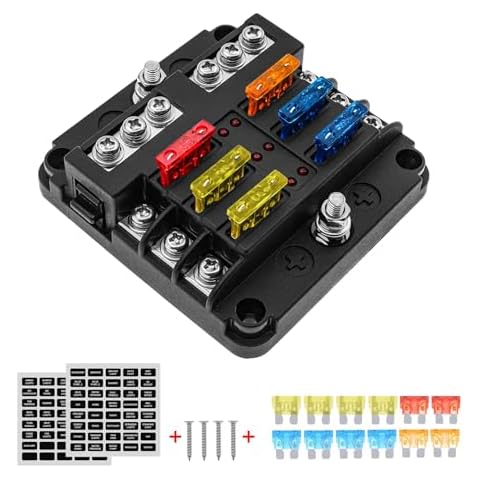 Geloo 12V Fuse Block for Boat, 6 Way Marine Fuse Block with LED Indicator, ATC/ATO Waterproof Blade Fuses Box, 6 Circuits Boat Fuse Panel for Marine Car Boat RV Truck Cover