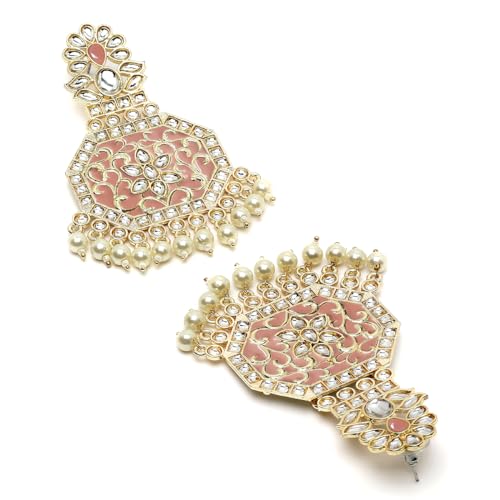 Image of Karatcart Red Stone Studded Gold Plated Drop Earrings for Women