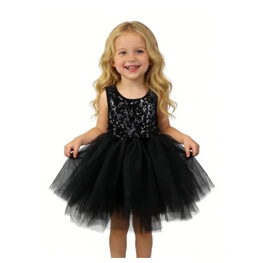 AGQT Baby Girls Sequins Tutu Dress Kids Sleeveless Tulle Princess Birthday Dresses Formal Party Gowns Christmas Dress Black Size 12-24 Months(90)
