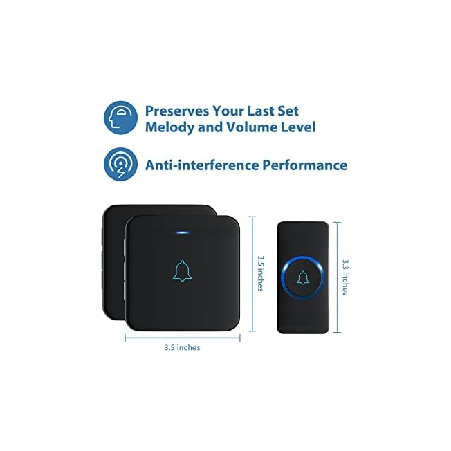 AVANTEK Wireless Doorbell, D-3B Waterproof Door Chime Kit 1300 Feet 2 Plug-In Receivers, 52 Melodies