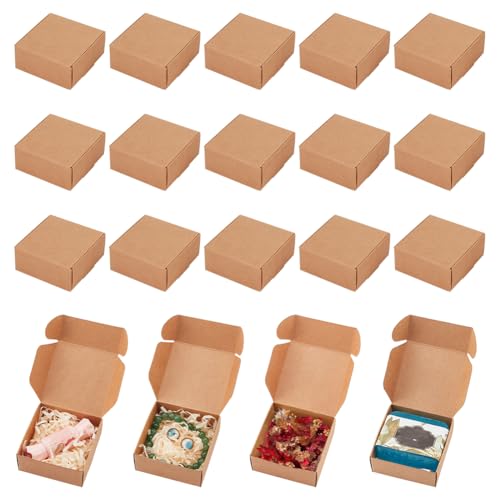 PH PandaHall 50 cajas de regalo marrones, 7 x 7 x 3,2 cm, mini cajas de papel con tapas, cajas de regalo de boda, cajas de papel kraft para fiestas, festivales, pequeñas empresas, arte y manualidades