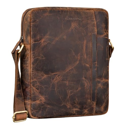 Sacoche bandoulière homme cuir STILORD Sergio sac tablette 11 pouces besace marron A4
