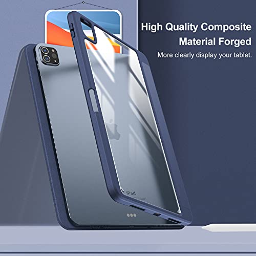 Infiland Compatible With Ipad Pro 11 2018/2020/2021 Case With Pencil Holder & Clear Transparent Back Fit Ipad Pro 11 2018/2020/2021 [Support 2Nd Gen Apple Pencil Wireless Charging] Navy #TOP2