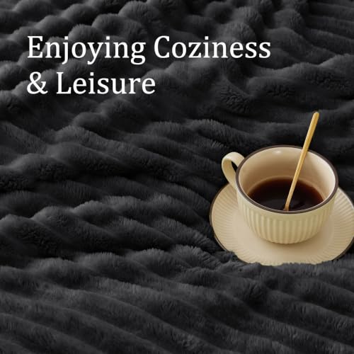 Image of BEDELITE Ribbed Twin Blanket for Couch & Bed, Black, 66 inchx90 inch
