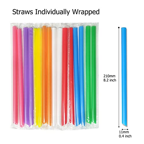 Renyih EB1019-4264 100 Pcs Smoothie Boba Individually Wrapped Straws, Jumbo Large Plastic Disposable Bubble Tea Milkshake Colorful Drinking Straws thumb #1