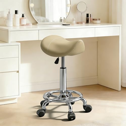 Image of Saddle Stool with Ring Pedal, Adjustable Hydraulic Rolling Chair with Wheels for Medical, Massage, Salon, Spa, Kitchen, and Drafting Use