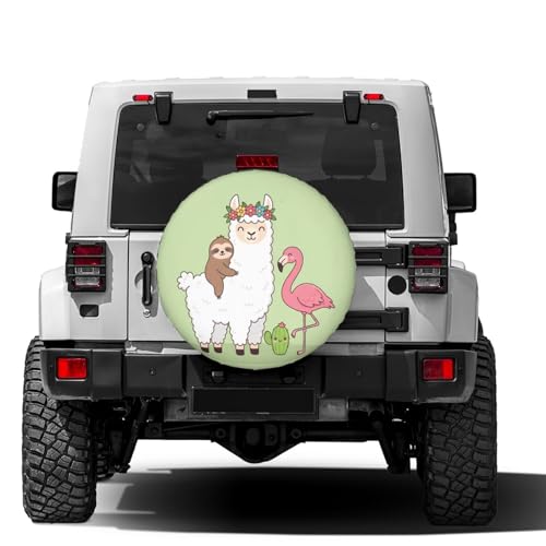 Image of Delerain Llama Sloth Flamingo Spare Tire Covers Waterproof Dust-Proof Spare Wheel Cover Universal Fit for Trailer, RV, SUV, Truck and Many Vehicle (17 Inch for Diameter 31 inch-33 inch)