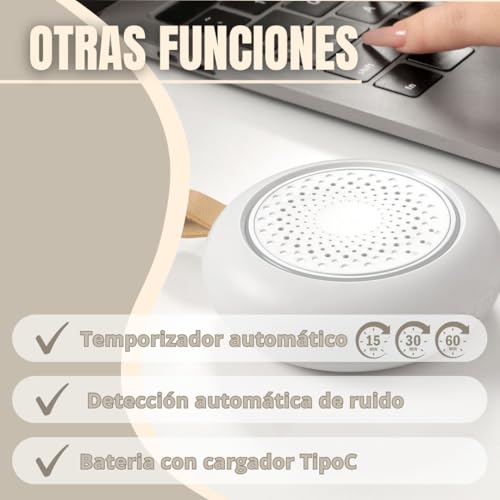 Miniatura 6 de Ruido Blanco Bebé, Máquina Portátil Con Música Relajante Para Dormir, Luz Nocturna Regulable, Sonidos Calmantes, Temporizador, Recargable Usb, Ideal Para Cuna, Carrito Y Viajes