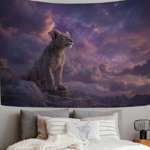 Tapisserie Petit Lion Du Ciel Étoilé 230x150cm Tenture Murale GSAEIMCT