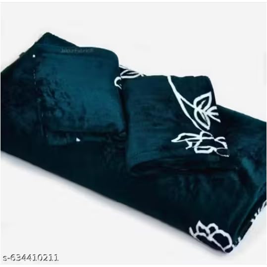 Image of Warm Flannel (Flano) King Size 330 TC Winter Fitted Bedsheet | All Side Elastic Premium Winter Soft Velvet Furnishing Bed Sheet with 2 Big Pillow Cover Size - 72 x 78 X 8 Inches Dark Green