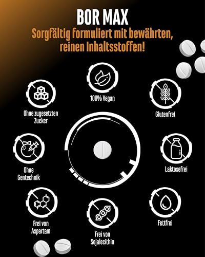 Bor Max - 365 Tabletten mit 10 mg reinem Boron - Jahresvorrat - Hohe Bioverfügbarkeit durch Natriumborat - Ohne unerwünschte Zusätze - Hochdosiert - Vegan