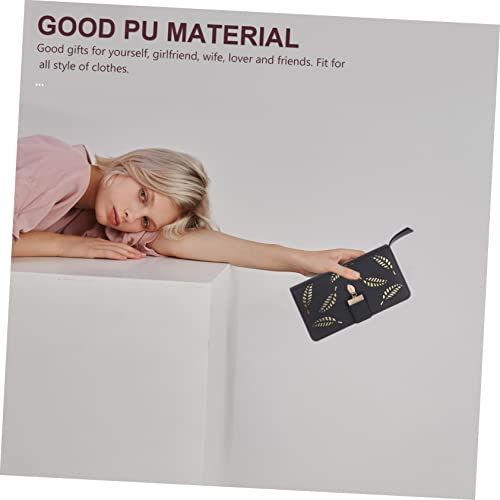 Long Clutch Wallet for Women Fashionable Hollow Leaf Zipper Purse Black Leather Wallet Stylish Clutch for Girls for Everyday Use2
