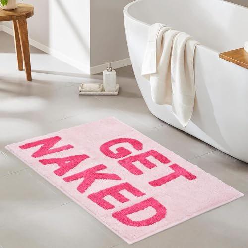 Image of Zeeinx Get Naked Bath Mat Cute Bathroom Rugs Non Slip Microfiber Bath Rugs Funny Bathroom Decor Machine Washable Pink Bath mat for Tub and Shower,16 inchx24 inch