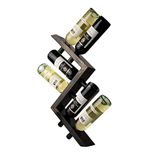 Charmont Wooden Wall Mounted Wine Rack -Rustic Zig Zag Floating Shelves Wine Bottle Holder For Bar, Kitchen Storage, Dining Room, Wedding Gift, Wall Home Décor; 6 Bottles (Dark Walnut) #TOP1