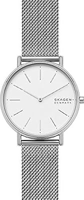 Skagen Signatur Orologio da donna, Movimento al quarzo a due lancette con cinturino in acciaio inossidabile o in pelle, 38 mm, Grigio e bianco