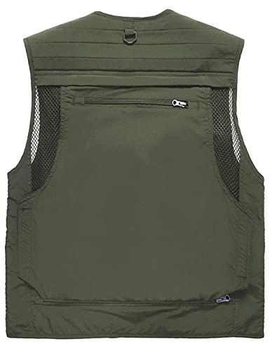 Vanchenl Herren Freizeit Safari Angeln Outdoor Arbeit Weste Jacke Foto Reise Cargo Mesh Weste Multi Taschen Armeegrün XL